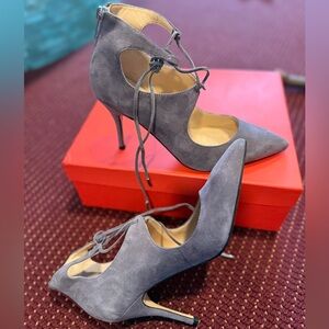 Authentic Ivanka Trump Gray Lace-Up pointed Heels